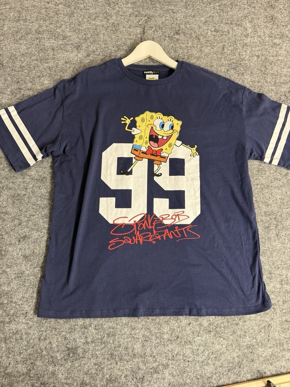 Sponge Bob Shirt Men's Large Blue Square Pants Jersey Style T Shirt Tee N173